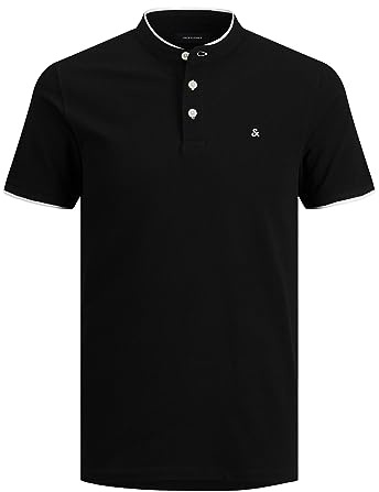 JACK & JONES Jjepaulos Mao Polo SS Camisa, Negro, XL para Hombre