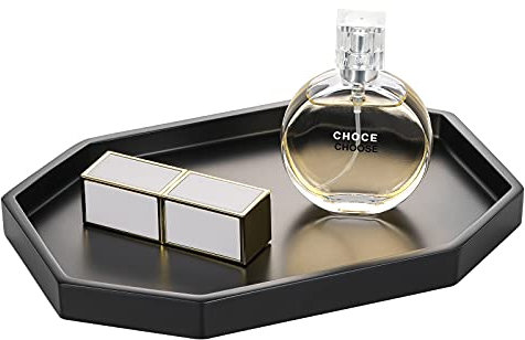 Emibele Plateau en Résine, Mini Plateau de Rangement à Bijoux Octogonal, Organisateur de Rangement pour Salle de Bain, Accessoire pour Ranger Colliers, Rouges à Lèvres, Clés, Montres, Noir Mat