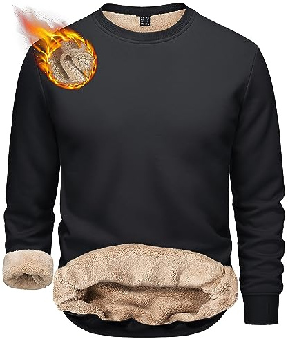 TACVASEN Mens Sweatshirts Crewneck Fleece Pullover Sweater Plain Work Jumper Winter Comfy Warm Sweatshirt Black,XL