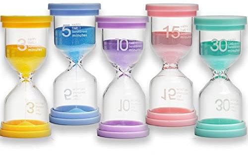 Sanduhren Set, Sanduhren Set für Kinder, Buntes Sanduhren Set Eieruhren 3/5/10/15/30 Minuten Glas Timer, Macaron-Farbe, Klassenzimmer Spiel Küche Zuhause Büro Dekoration, 5 Stück…