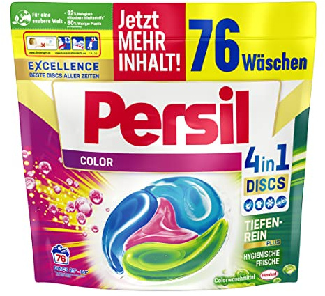 Persil Color 4-i-1 DISCS (76 tvättladdningar), färgrengöringsmedel med djup ren Plus-teknik för ljusa färger, 92% biologiskt nedbrytbara ingredienser*