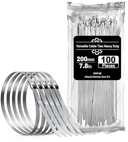 Bridas Metálicas De Acero Inoxidable 100 Piezas 200×4.6mm，Bridas Para Cables，Tuberías，Cercas,Multiusos Con Sistema Antideslizante Deecam Bridas Acero Inoxidable 304