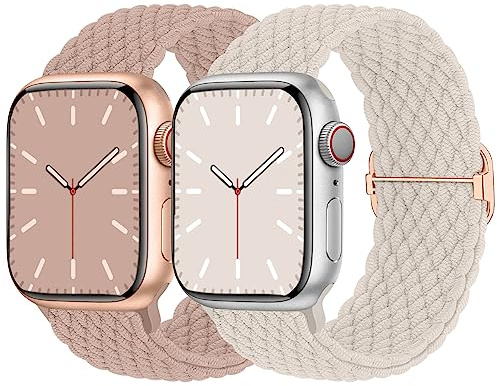 Nimblistic 2 Pack Stretchy Braided Compatible for Apple Watch Straps 40mm 41mm 38mm 42(series 3 2 1), Adjustable Sport Elastic Replacement Band for iWatch SE3/Series 11 10 9 8 7 6 5 4 3 2 1