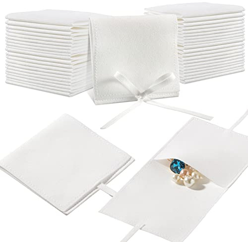 Lothee 40 Pcs Microfiber Jewelry Pouch 8x8 Cm with Bow Tie,White