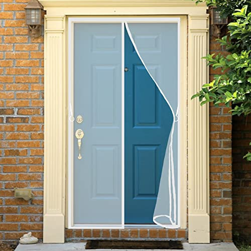 Magnetic Fly Screens for Doors, 65 x 200 cm Heavy Duty Mesh Curtain, with Powerful Magnets Insect Protection Door No Gap for Back Door Pet Friendly, White