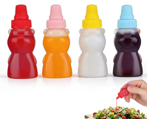 Zerodeko mini klämflaskor för kryddor 8 stycken björnformade -sirap ketchup-flaskor senap sirap dispenser To-Go sallad dressing glas för lunchen picknick kontor