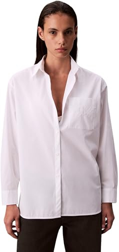 Calvin Klein Donna Camicia Poplin Relaxed Oversize, Bianco (Brilliant White), M