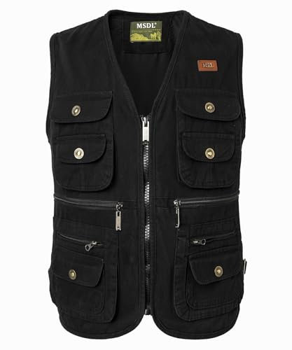 KTWOLEN Herren Angelweste Safari Weste Outdoor Jagdweste Fotografie Arbeitsweste Hundesport Weste mit Multi Taschen, Schwarz, XL