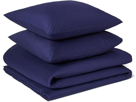 Amazon Basics Parure de Lit 2 Personnes 2 Pièces en Coton Bio, Housse de Couette 200 x 200 cm et 1 Taie d'oreiller 65 x 65 cm, Bleu Marine