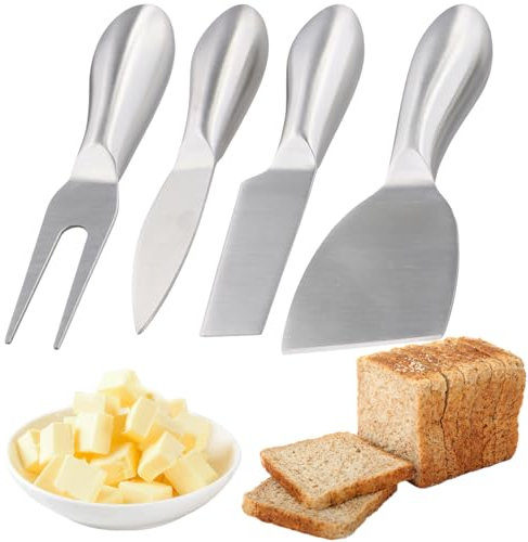 4 Pezzi Coltelli Formaggio, Coltello per Formaggio con Coltello Burro e Forchetta Frutta, Coltello Spalmare, Mini Utensili da Cucina, Coltelli da Forno Set per Burro, Formaggio, Torte, Pasticceria