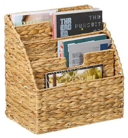 Relaxdays Zeitungsständer, Wasserhyazinthe, HxBxT: 41 x 40 x 25 cm, 4 Fächer, geflochtener Zeitschriftenständer, Natur