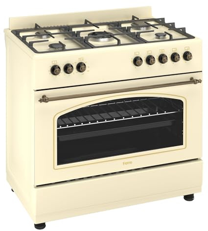 Ferre F9S50E7-CR-RETRO 90cm Dual Fuel Range Cooker With Double Turbo Fan & 5 Burner(1 Wok) - Cream