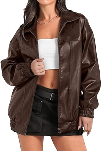 Veste oversize en similicuir pour femme, manteau de moto style bombardier, tenues d'automne et d'hiver