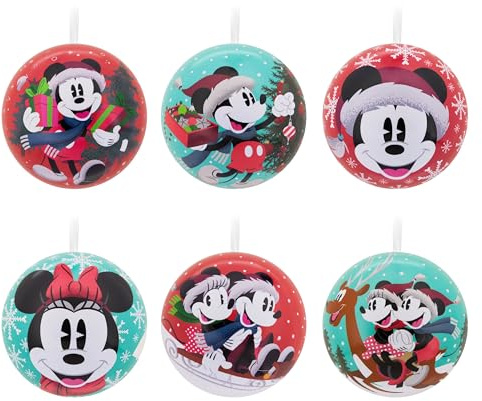 Hallmark Disney Mickey & Minnie Mouse Christmas Tree Decorations, 12 Pack XMAS Ornaments, Tin Baubles
