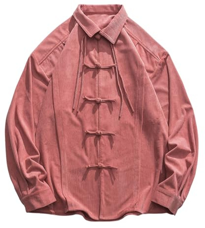 DUHENWU Traje chino tradicional para hombre camisa de pana de manga larga ropa tradicional china transpirable kung fu ropa tops artes marciales chaqueta uniforme manga larga camisa casual, O rojo., L