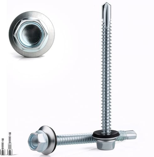 sturiz 285 stycken trapetsplåtskruvar 4,8 x 19 mm plåtskruvar självgängande skruvar med tätning borrskruvar takskruvar med tätningsskiva 2 st. sexkantiga bits hylsnyckelsats M8