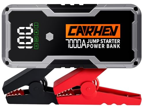 CARHEV Avviatore Batteria Auto, 7000A Booster Avviamento Auto (fino a 10.0L Benzina o 10.0L Diesel) Avviatore di Emergenza per Autos con Torcia a LED, 12V Starter Batteria con USB QC 3.0