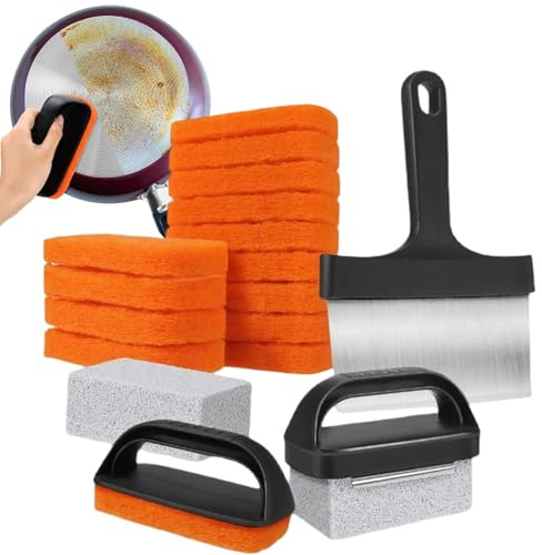 Detergente Per Piatti Lisci,Raschietto Di Pulizia Portatile E Spugne Abrasive - Raschietto Pulitore Grill Per Appartamento BBQ Picnic Ristorante Festa | Cucina Esterna