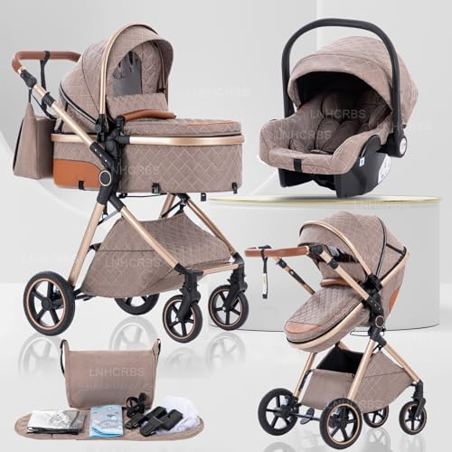 Lnhcrbs Passeggino 3 in 1 Trio, Sistema di Viaggio, Passeggino Reversibile con Seggiolino Auto, Maniglia Regolabile, Ruote Anteriori Bloccabili, per Neonati e Bambini 0-3 Anni