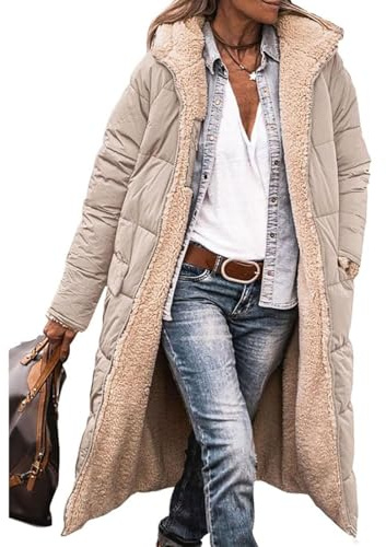 Edelaura Manteau Long pour Femme en Duvet à Capuche Unie Imperméable au Vent en Polaire d'hiver Élégante Zippée à Manches Longues avec Poches Parka Réversible Matelassé Épais et Chaud de Loisir