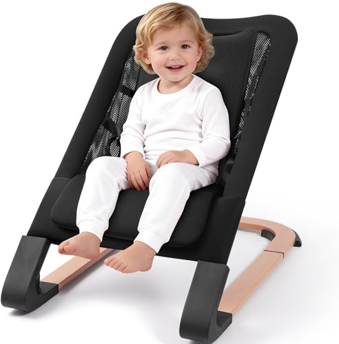 Baby Bouncer for Newborns 0-12 Months: 0-5 Years Portable Infant boy Bouncer Seat Chair in Black with Adjustable Recline & 3-Point Harness, Supports Up to 60 lbs