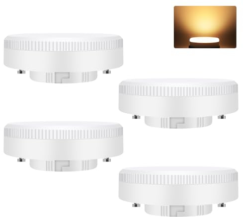 GBLY Lampadine LED GX53 (confezione da 4): Bianco caldo 3000K, ultrasottili (74 x 25 mm), adatte per l'illuminazione di armadi e soffitti, 5 watt, senza sfarfallio, 230 volt, non dimmerabili