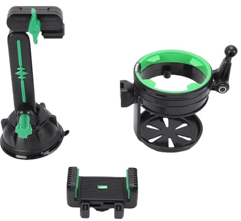 Horett Supporto Porta Telefono Auto Portabicchiere, Rotazione a 360° Adatto per Telefoni da 4-7.2 Pollici, per Escavatore, Gru, Furgone, Camion (Asta di prolunga - Verde)
