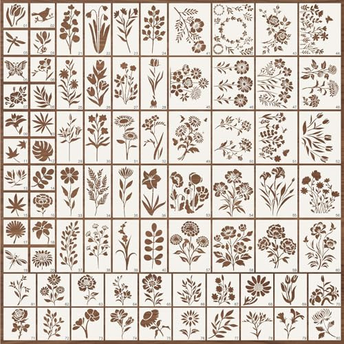 Bafutayawa 80 Stück Schablonen Set, 4 Größen Wiederverwendbare Blumen Malschablonen, Mandala Vorlagen für Wandgestaltung Textilgestaltung