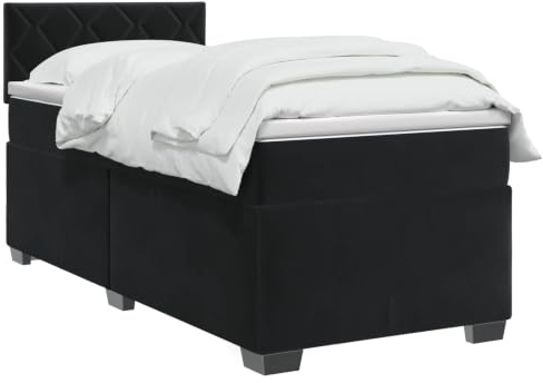 vidaXL Lit boxspring avec Matelas Noir 90 x 190 cm Velours, Chambre contemporaine, Cadre de lit Moderne, tête de lit Ajustable, Matelas Medium Ferme en Velours