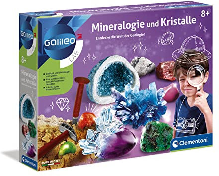 Clementoni Galileo Lab Mineralogie und Kristalle Ausgrabungs-Set - Spiel für Kinder ab 8 Jahren - inkl. Grabungswerkzeuge und Kristall-Geode, 59005 Clementoni