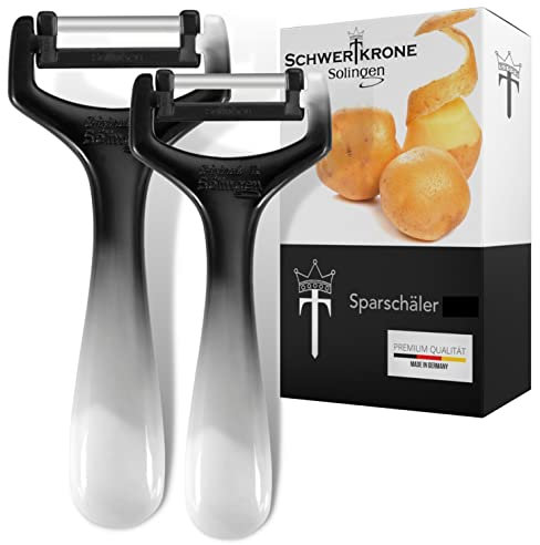 Querschäler Kartoffelschäler Pendelschäler Aus Solingen/Schneidemesser/Sparschäler/Spargelschäler/Gemüsehobel/Gemüseschäler Scharf Gurkenschäler Rechtshänder & Linkshänder (schwarz, 2)