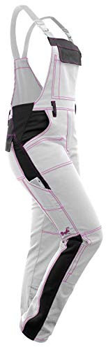 strongAnt Salopette da pittore da lavoro da donna Elasticizzata Berlin. Salopette combinati, tasca per ginocchiere - Bianco-nero, cuciture rosa, 50