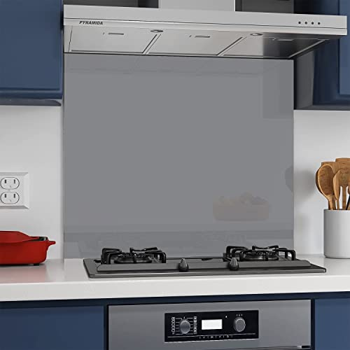 BELOFAY 6mm Tempered Glass Splashback for Kitchen, Toughened Glass Heat Resistant Splashbacks for Cookers (70X90, Grey)