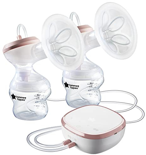 Tommee Tippee Tire-lait électrique double Made for Me, biberons inclus, 9 modes express, coussins de massage, tire-lait portable rechargeable par USB, aspiration puissante, silencieux