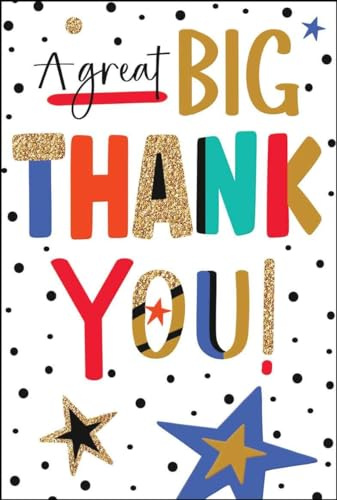 Jonny Javelin Thank You Card - 'A Great Big Thank You' - Stars and Polka Dots Embossed with Foil and Flitter Details