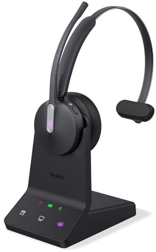 Yealink WH64 Wireless Headset mit Mikrofon,185 m Reichweite DECT & Bluetooth Mono Kabelloses Headset with 3 Mikrofonen für Teams Zoom,Skype,UC,IP-Telefon, PC,26H Sprechzeiten