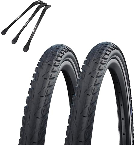 2 x Silento Fahrradreifen 28 x 1,60 Zoll 42-622 Reflexstreifen Schlauch wählbar + MSzweirad Reifenheber (ohne Schlauch, 28 x 1,60 Zoll (42-622))