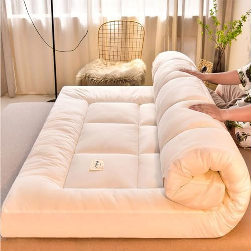TFDRSEXVD Materasso Letto futon Matrimoniale e Singolo Pieghevole e Arrotolabile. materassi da Terra futon Trapuntato salvaspazio | Bed Ground,Bianca,120x200cm