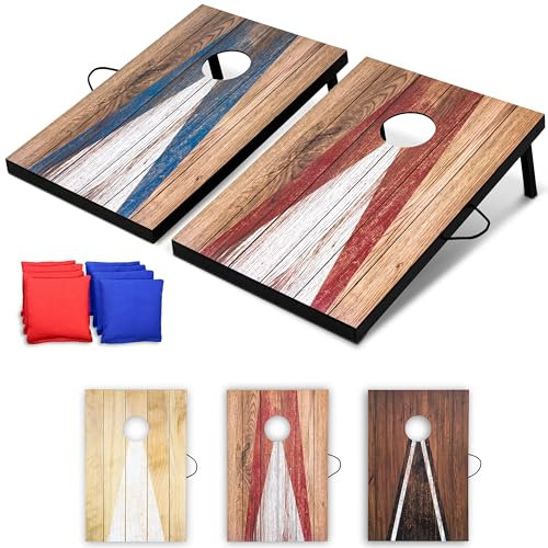 GoSports Juego de Mesa Cornhole de 3 x 2 pies, Juego portátil de Lanzamiento al Aire Libre para Adultos y Familia, Incluye Juego de 8 pufs con Almacenamiento Integrado, rústico