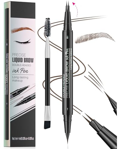 Vawolecy Microblading Eyebrow Pen, Brow Pencil Lápiz de cejas 2 en 1 de doble punta con aplicador de micro-horquilla y punta de pincel precisa Crea un cabello como las cejas