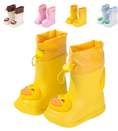 Dinosaur Rain Boots with Pull On Drawstring Closure for Kids Boy and Girl, Waterproof Non-Slip Unisex Children Wellies Wellington Rubber Rain Shoes Outdoors