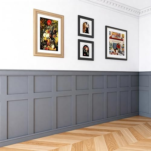 Pangda 23 Pcs 94.49 x 47.24 Inch MDF Board and Wall Batten Panel Kit Premade Wainscoting Panels Ready to Assemble Accent Decorative Wall Molding Kit for DIY Bedroom Living Room Home Decor