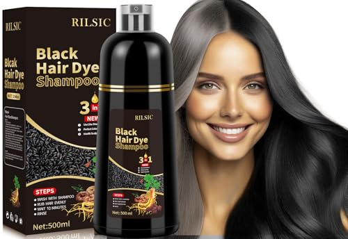 500ml Champu para Canas Pelo Negro，Black Hair Dye Shampoo para Teñir Canas Mujer,Champú para Cabello Negro Instantáneo Champu Colorante Tinte para Hombre y Mujer