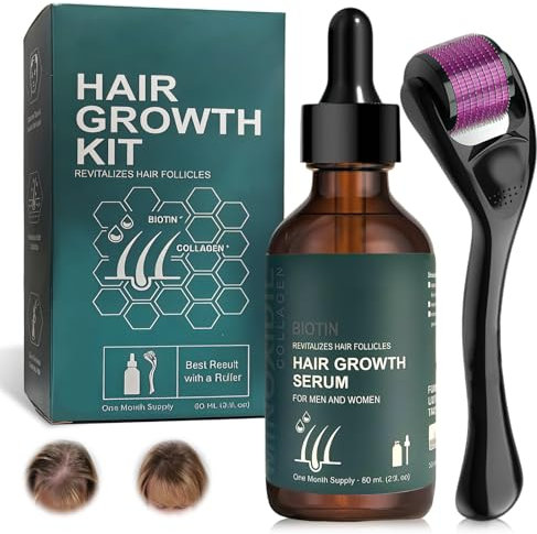 LureLuxe 60ml Sérum de Croissance Capillaire, avec 0.5mm Derma Roller, Pour Anti Chute Cheveux Femme et Homme, Favorise la Pousse des Cheveux Plus épais