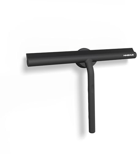 Minismus Raclette de Douche pour Douche, Salle de Bain, carrelage, Miroir, fenêtre, Support magnétique sans perçage, Autocollant, Design Moderne élégant (Noir, 28 cm)