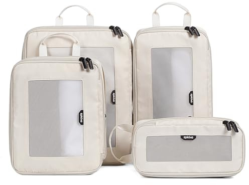 EPICKA TripCozy Compression Packing Cubes - 4 Set Durable Travel Organizer Bags with Mesh Top, Expandable Travel Accessories for Carry on, Luggage, Suitcase, Backpack (Beige)