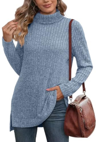 Jersey de Cuello Alto Mujer Invierno Casual Suéter de Punto de Manga Larga Clásico Sólido Elástico Cálido Pullover Jumper Tops para Mujer Suéter Invierno Otoño