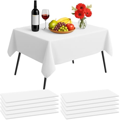 KELAV 10 Paquetes de Manteles de Plástico Blanco,Manteles Mesa Reutilizables Rectangular de 137 cm x 274 cm,Ropa de Mesa Rectangular Grande Lavable,Bodas,Fiestas de Cumpleaños,Eventos,Banquetes