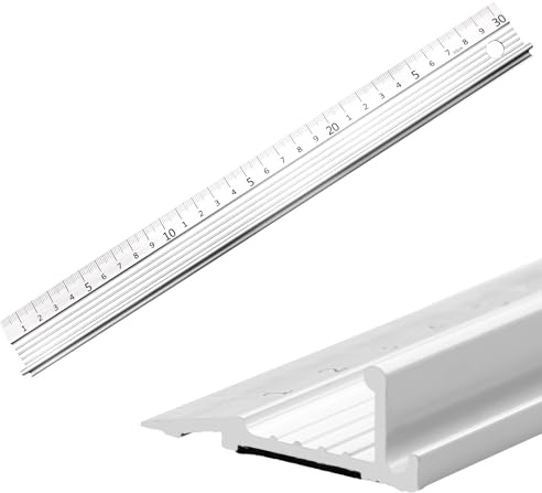Lotnery 30cm White Aluminium Cutting Ruler with Raised Grip, Non-Slip Safety Edge Tool for Craft, DIY & Precision Measurement
