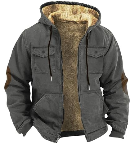 Abrigo de invierno para hombre - Forro cálido - Abrigo exterior de forro polar grueso - Abrigo con capucha - Tallas grandes - Abrigo cómodo para ocio - Color liso - Vintage - Abrigo de trabajo, U, XL